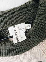 KNIT SWEATER, DARK OLIVE/CREAMY WHITE